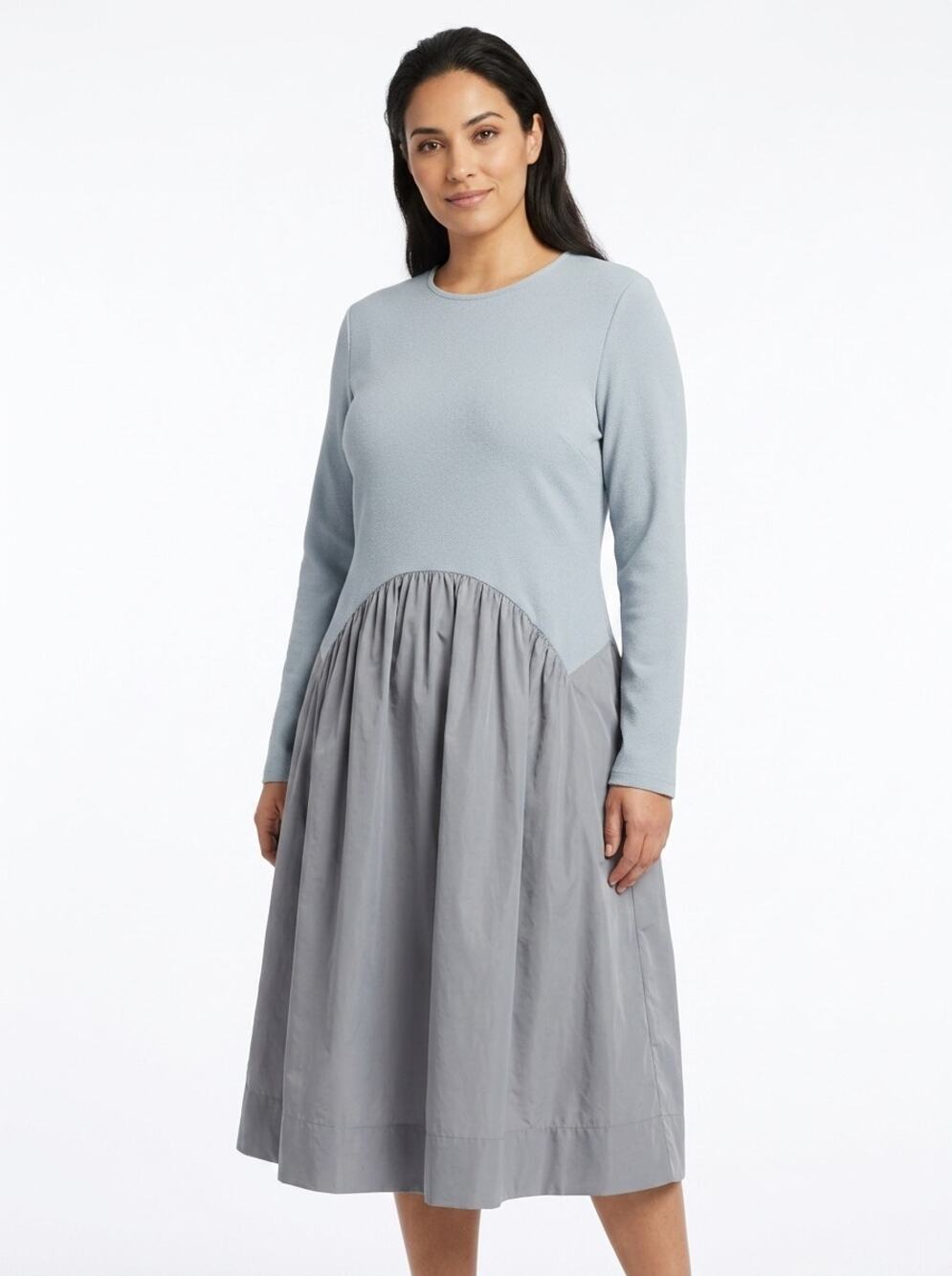 Maple & Cliff Gray A-Line Midi Knit Colorblock Dress Women Size L